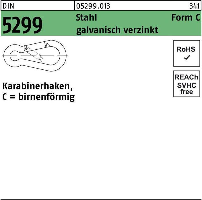 Feuerwehrkarabinerhaken DIN 5299 Form C birnenförmig C 70 x 7 Stahl galvanisch verzinkt galvanisc...