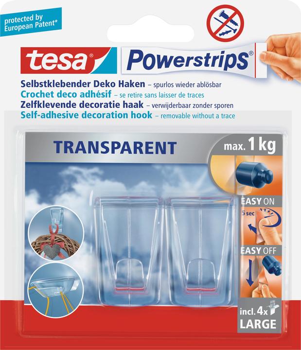 tesa Powerstrips Trasparente Gancio Deco GRANDE