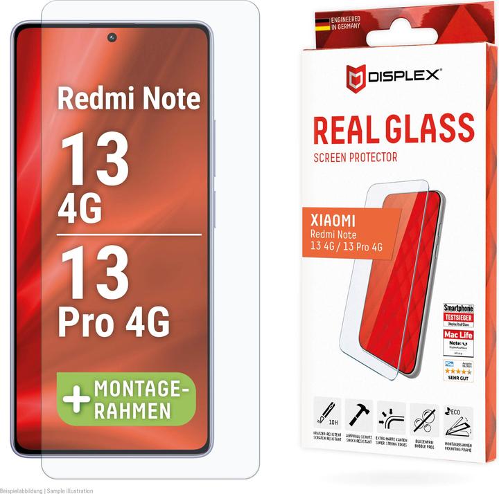 Actual product image Displex Real Glass, 2D Panzerglas (1 Piece, Xiaomi Redmi Note 13 4G, Xiaomi Redmi Note 13 Pro 4G, Xiaomi Poco M6 Pro)
