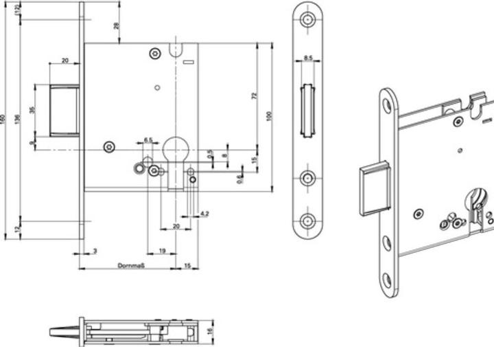 Produktbild BKS Einsteckriegelschloss 1308 PZ20/55 mm Stulp silber abgerundet (Einsteckschloss)
