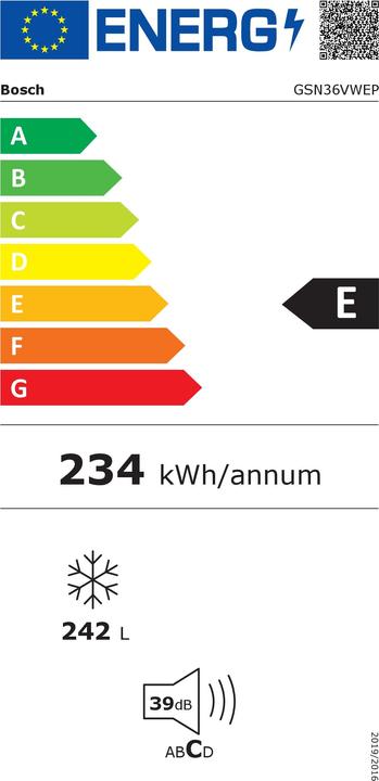 Etichetta energetica Bosch Hausgeräte GSN36VWEP (Struttura autonoma, 242 l)