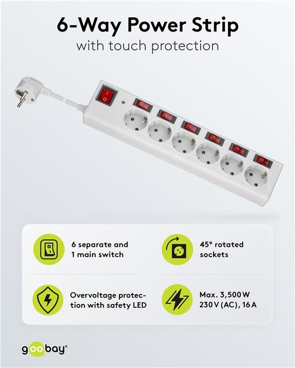 Actual product image Goobay Power strip (6 x, CEE 7/3, 1.40 m)