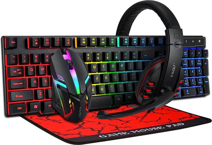 Produktbild Extralink Gaming Set TF800 4in1 | Tastatur + Maus + Kopfhörer + Pad | LED-Hintergrundbeleuchtung (DE, Kabelgebunden)