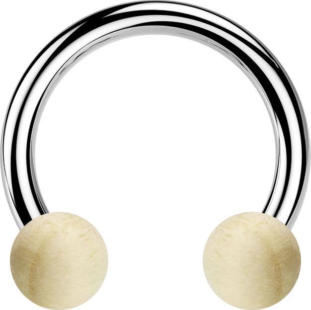 Star Piercing Circular Barbell silber mit zwei Kugeln aus Krokodilholz (ohne Messing, Chirurgenstahl 316L, Organisch)