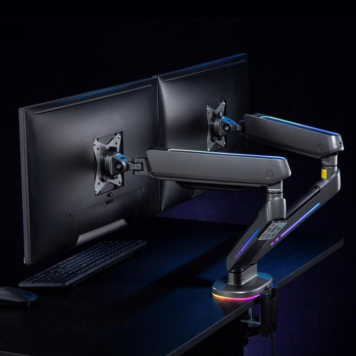Actual product image NanoRS 2-Fold Gaming Monitor Mount 17-32 with Adjustable RGB LED Lighting Table Mount Height Adjustable (Table, 32.01")