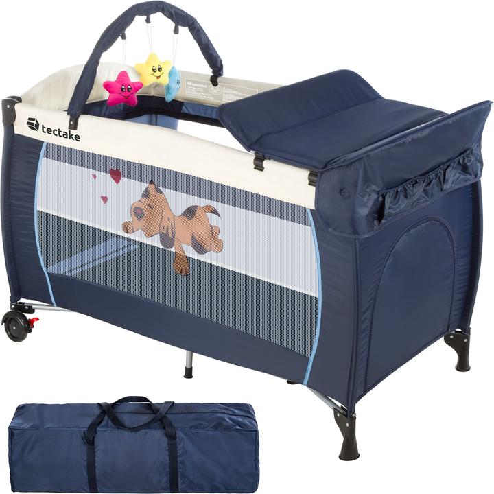 Produktbild tectake Kinderreisebett Hund mit Wickelauflage und Transporttasche