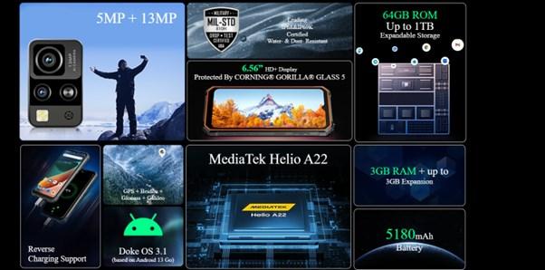 Immagine prodotto Blackview BV4800 (64 GB, Nero, 6.56", Doppia SIM, 13 Mpx, 4G)