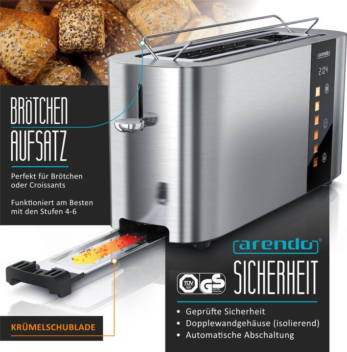 Produktbild Arendo Toaster Edelstahl 2 Scheiben Langschlitz, Touch Display, Restzeit & Bräunungsgradanzeige, 1000 W
