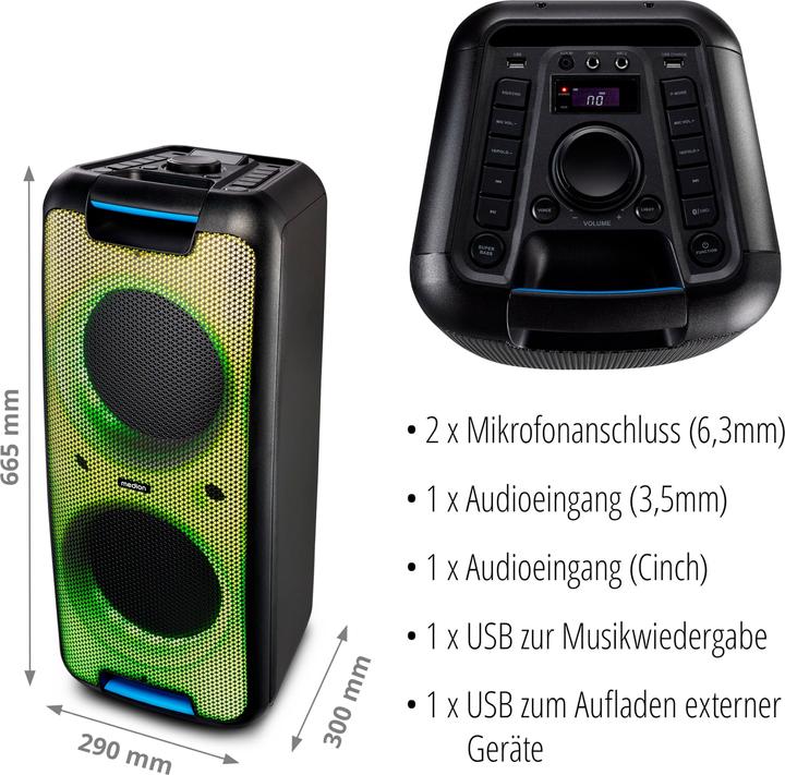 Produktbild Medion P61080 party sound system partyspeakers incl. microfoon, karaoke, oplaadbare batterij, Bluetooth, ec (4 h, Netzbetrieb)