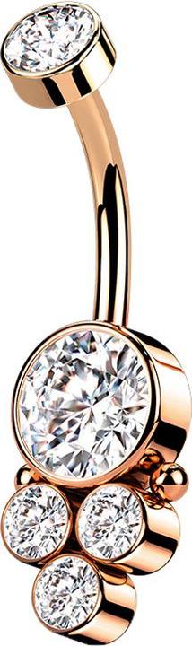 Image du produit Star Piercing Banane femelle disque doré rose avec cristal et quatre cristaux (Acier chirurgical 316L)
