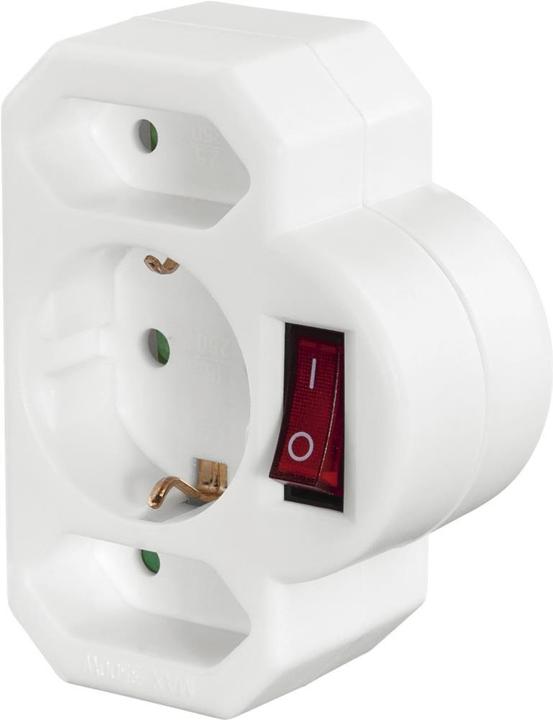 Produktbild Hama Steckdosenadapter 3-fach, 1x Schutzkontakt, 2x Euro, Schalter, Weiss (CEE 7/16, 3 x)