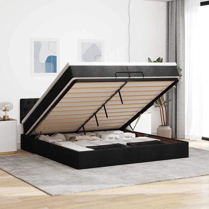 Actual product image VidaXL Ottoman bed with mattresses black 200x200 cm fabric (200 x 200 cm)