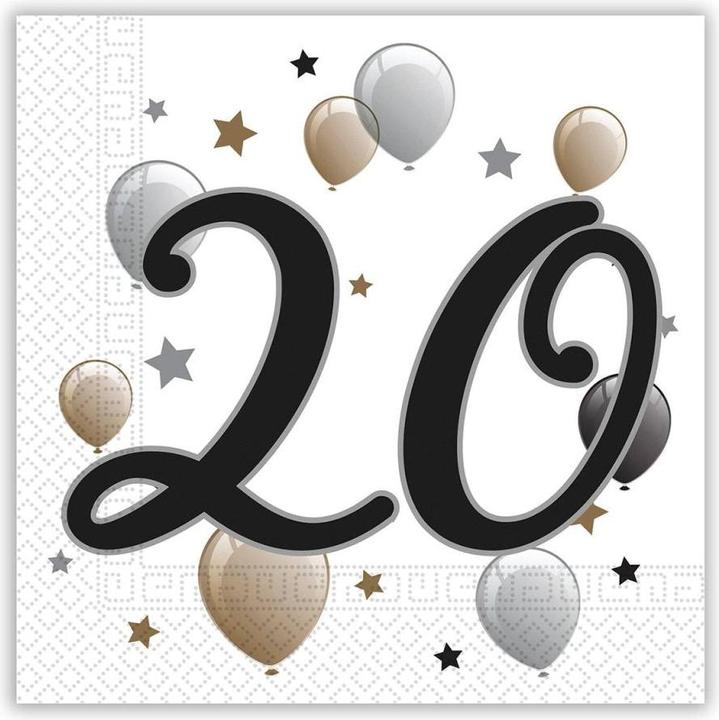 Partydeco 20 Geburtstag Servietten (20 x, 16,5 x 16,5 cm)
