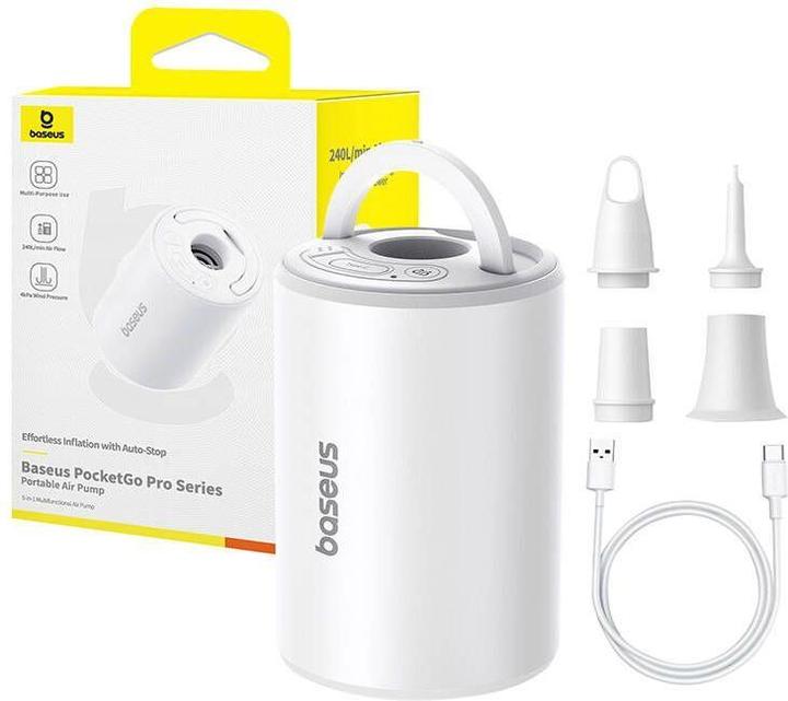 Immagine prodotto Baseus Pompa ad aria portatile PocketGo serie Pro, bianco stellare (Display integrato, Microfono incorporato, Accumulatore di carica elettrica)