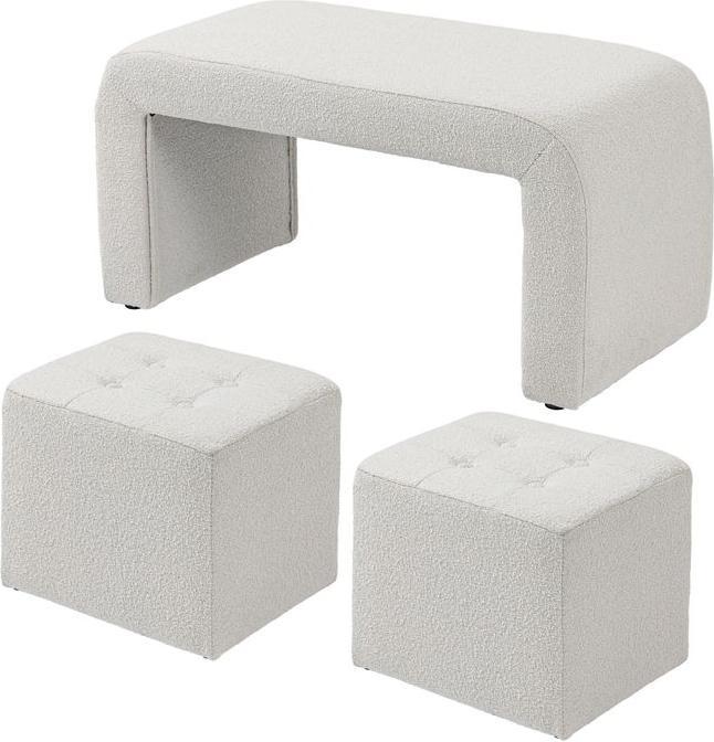 Swisshandel24 Footstool 3 pcs, stool, ottoman with 3 stools, footrest, upholstered stool for living room
