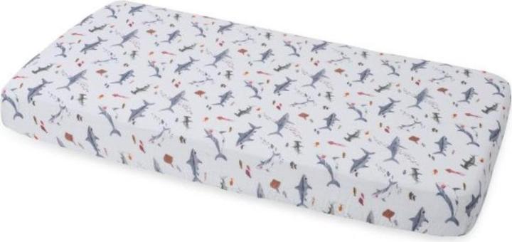 Actual product image little unicorn Cotton Muslin Crib Sheet - Shark