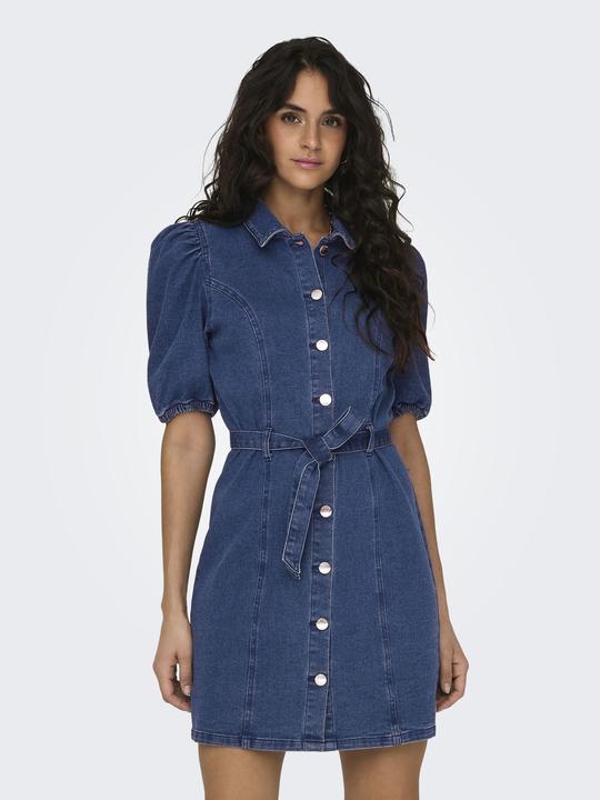 Actual product image Only Regular fit Round neck Elasticated cuffs Puff sleeves Short dress Denim dress (XL)