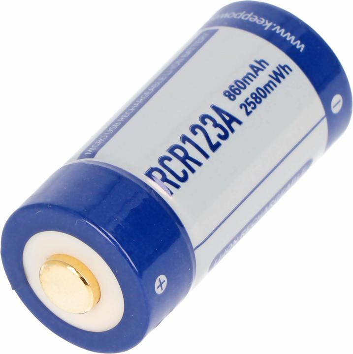 Produktbild Keeppower RCR123A 3.0 Volt 880mAh 1,5A Lithium Ionen Akku 16340, wiederaufladbar nur über micro USB (1 Stk., 16340, 880 mAh)