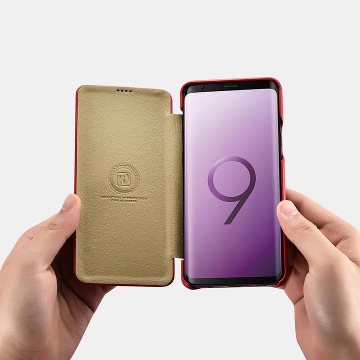 Actual product image iCarer Samsung Galaxy S9 Plus - Echtleder Flip Case rot (RS992002-RD) (Samsung Galaxy S9+)