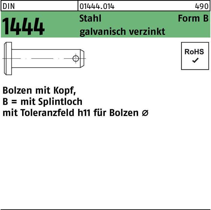 Actual product image Bolt DIN 1444/ISO 2341 w.head/splint hole B 8 x 50/46,5 Steel galvanised