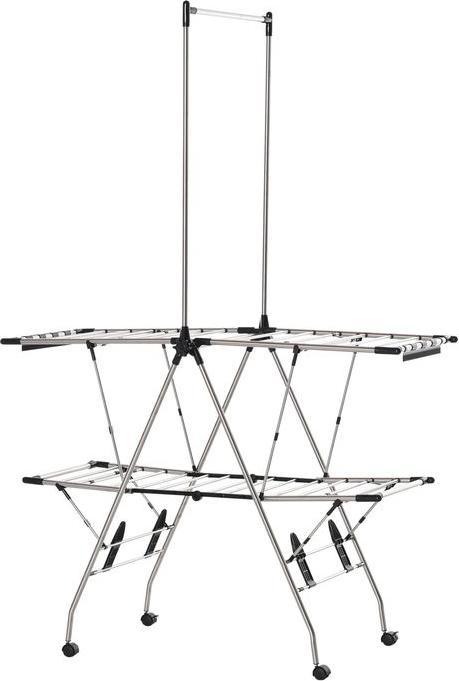 Actual product image Swisshandel24 Folding clothes horse with telescopic poles, stainless steel 138.5x63x208cm