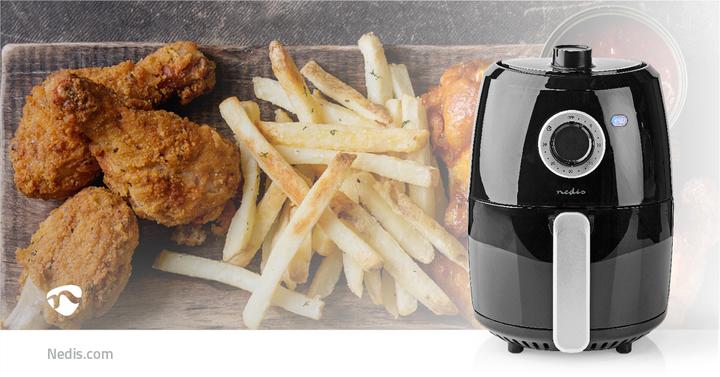 Actual product image Nedis Hot Air Fryer | 2.4 l | Timer: 30 min | Analogue | Aluminium / Black (EU plug)