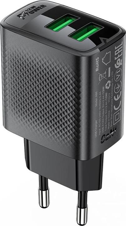 Produktbild Acefast A86 mains charger 2x USB-A 12W - black (12 W)