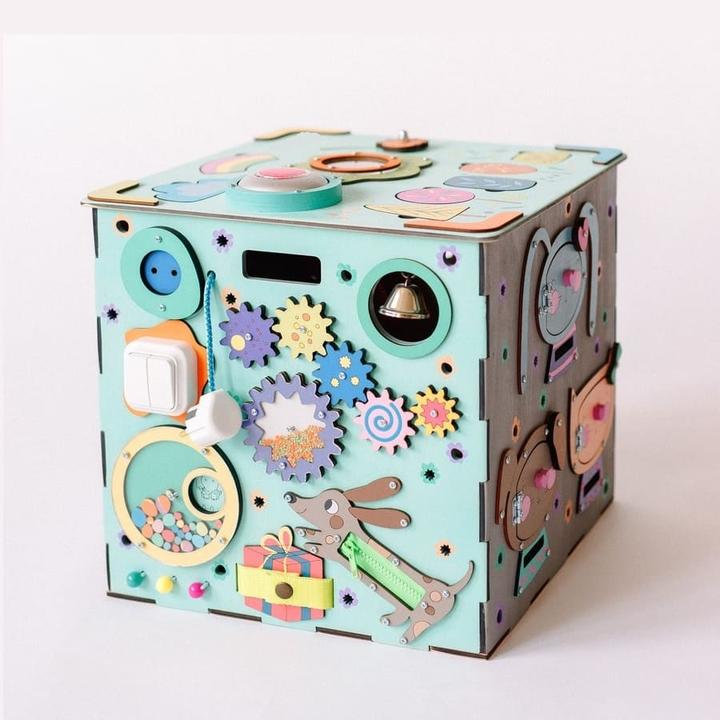 Actual product image Activity Board Gift for children, wooden motor cube, Waldorf children's toy - Blue