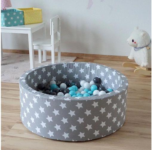Actual product image Knorrtoys Ball pool soft - "Grey white stars" - 300 balls cream/grey/lightblue (approx. 6 diameters)