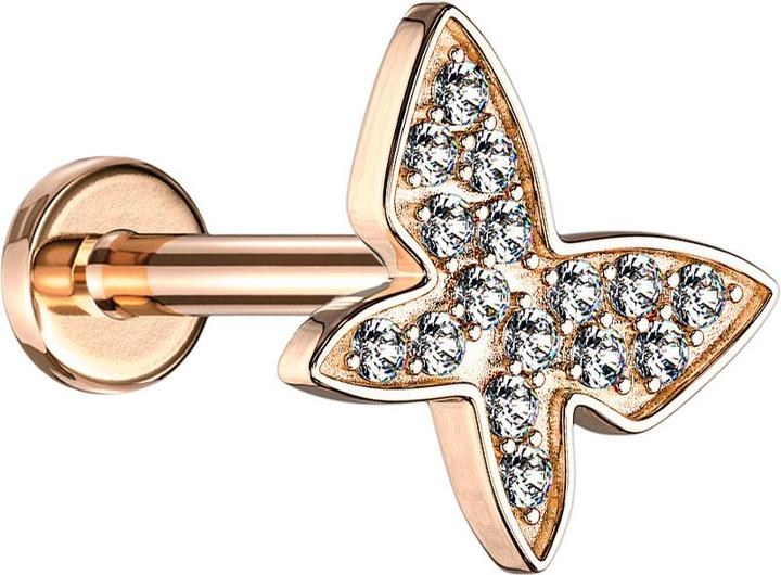 Produktbild Star Piercing Micro Labret Innengewinde rosegold Schmetterling mit Kristallen (Messing, Chirurgenstahl 316L)