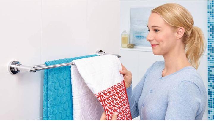 Actual product image tesa LUUP bath towel rail with two arms incl. adhesive solution without drilling