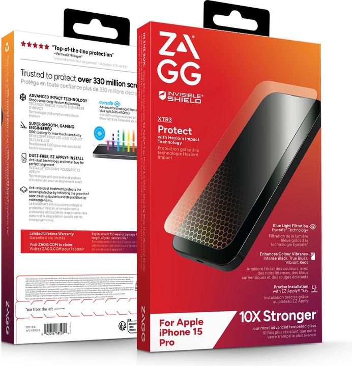 Actual product image Zagg Invisibleshield Glass Xtr3 Am E (1 Piece, Apple iPhone 15 Pro)