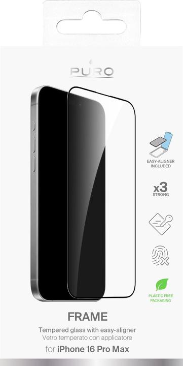 Immagine prodotto Puro Vetro temperato con cornice e applicatore incluso per iPhone 16 Pro Max (1 Pezzo/i, Apple iPhone 16 Pro Max)