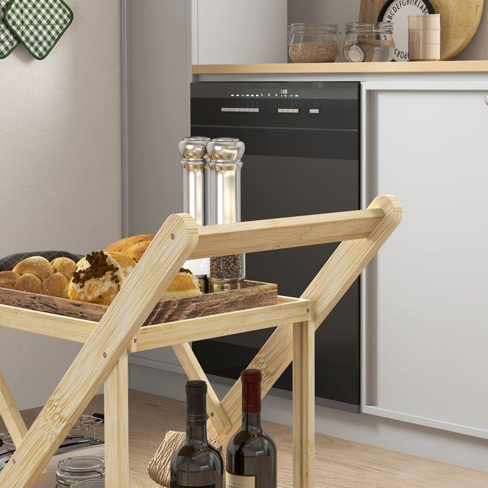 Image du produit Swisshandel24 Küchenwagen Servierwagen mit Arbeitsplatte, 2 Ebenen, Weinregal, für Büro Natur