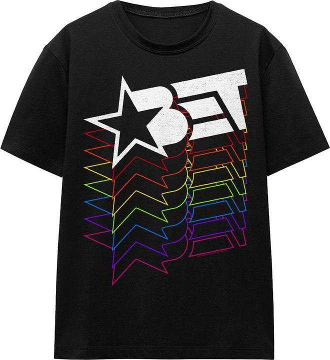 Actual product image Bet Unisex Adult Cascading Rainbow Logo T-Shirt (M)