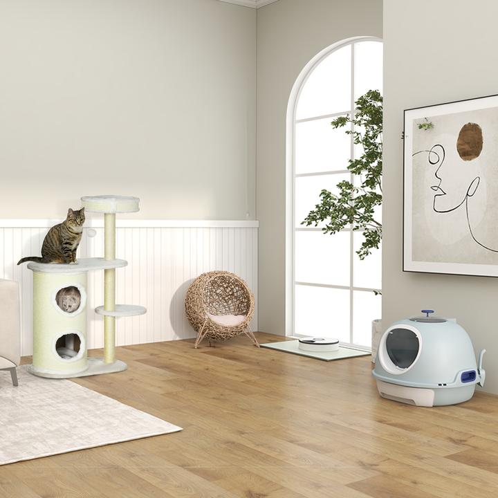 Image du produit PawHut Arbre à chat avec tonneau à griffer (100 cm, Blanc crème)