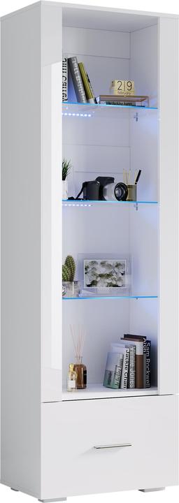 Actual product image SONNI display case with LED lighting, glass display case with drawers, white high-gloss front, colle (100 x 40 x 180 cm)
