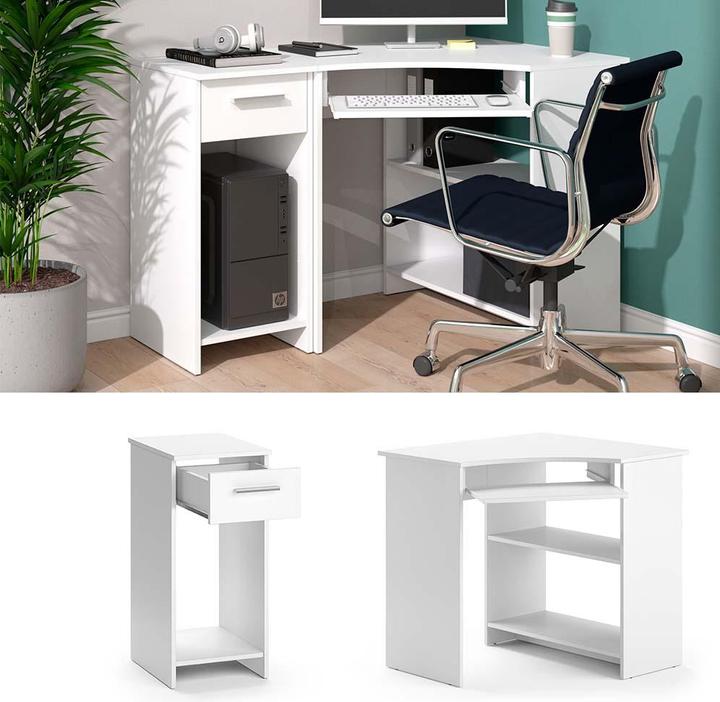 Immagine prodotto Vicco Scrivania angolare Odin, bianca, 83 x 76 cm Set con mobile porta PC