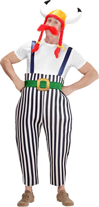 Immagine prodotto Widmann Costume da Obelix il Gallo per uomo con maxi pantaloni con bretelle, cintura, elmo con trecce, baffi (XL)