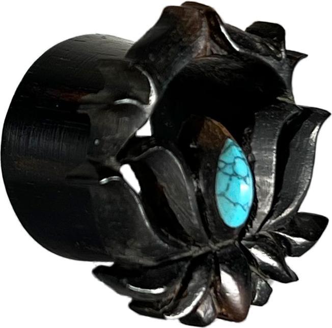 Produktbild Star Piercing Flared Tunnel Ethnische Kunst mit Türkis Stein aus Arang Holz (ohne Messing, Organisch, Mineralisch)
