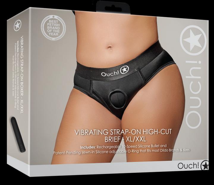 Ouch! Vibrating Strap-on High-cut Brief - XL/XXL