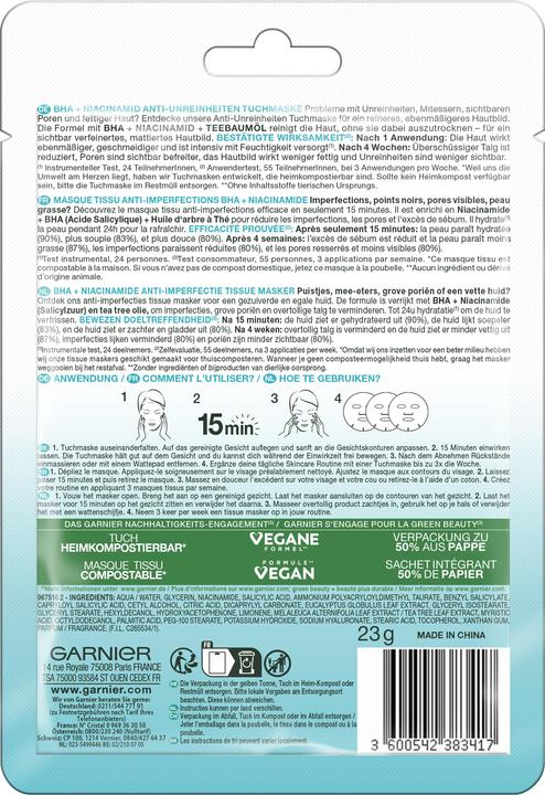 Valeurs nutritives et ingrédients Garnier Pure