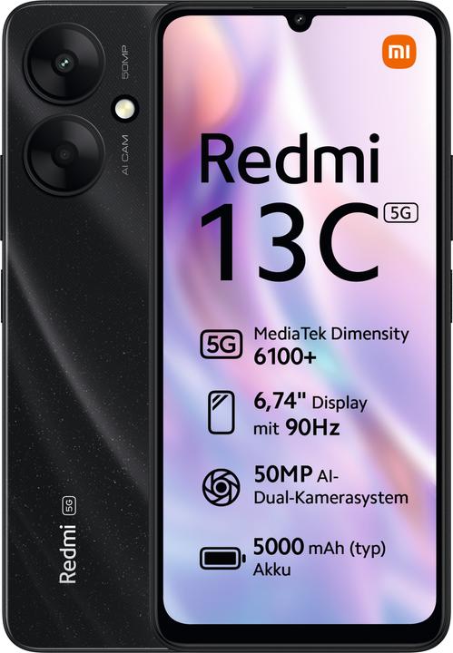 Produktbild Xiaomi Redmi 13C 5G (128 GB, Starry Black, 6.74", Dual SIM, 50 Mpx, 5G)