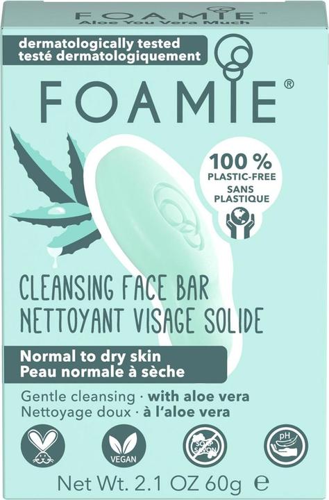 Actual product image Foamie Solid Face Wash Aloe You Vera Much (Cleaning cloths, 60 ml)