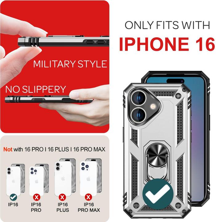 Immagine prodotto Nalia Coperchio ad anello antiurto in stile militare (Apple iPhone 16)