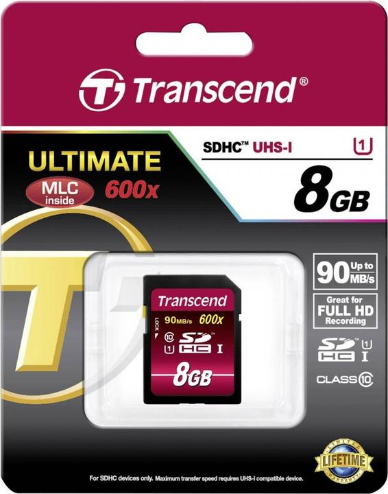 Produktbild Transcend Sdhc Ultimate 600x (8 GB, SDHC, U1, UHS-I)
