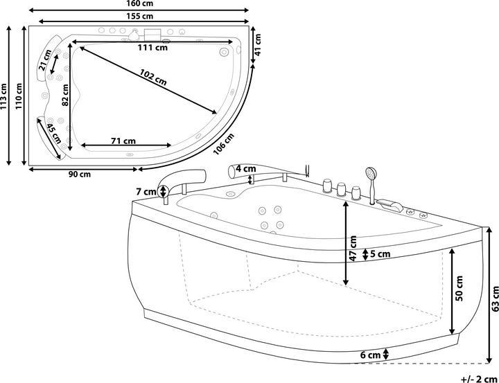 Produktbild Beliani Whirlpool Badewanne schwarz Eckmodell mit LED rechts 160 cm x 113 cm PARADISO (427 l, 160 cm, 113 cm)