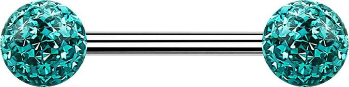 Produktbild Star Piercing Barbell silber mit zwei Kristall Kugeln türkis Epoxy Schutzschicht (Chirurgenstahl 316L)