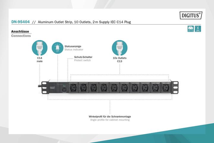 Actual product image Digitus DN-95404 socket strip 10x sockets IEC C13