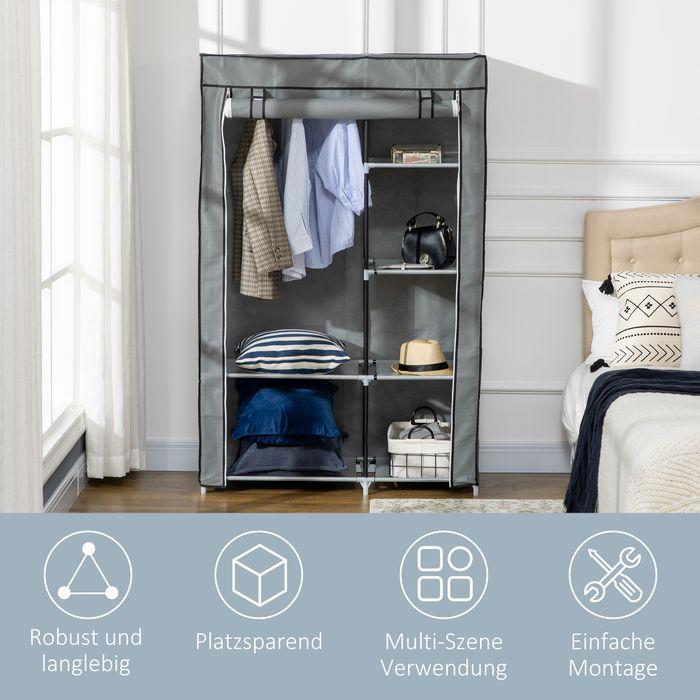 Produktbild Swisshandel24 Kleiderschrank Stoffschrank mit Kleiderstange, 6 Fächern, Faltbare Garderobe in Vlies-Optik, Faltsch (103 x 43 x 162.5 cm)
